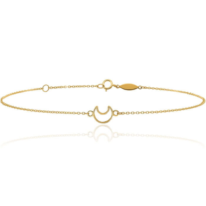 14K Solid Yellow Gold Crescent Moon Anklet Summer Beach Foot Ankle Bracelet Celestial Jewelry