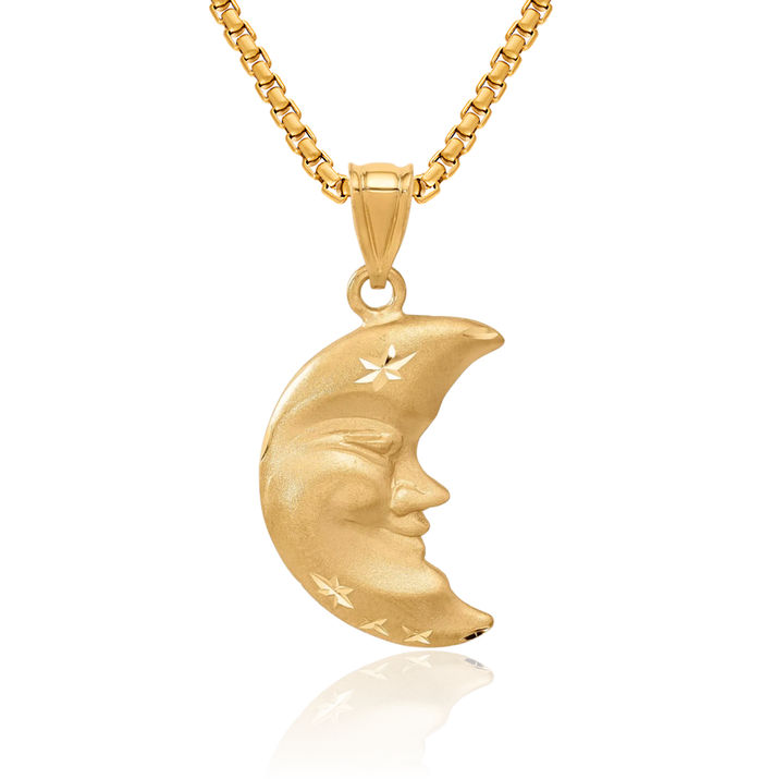 14K Solid Yellow Gold Crescent Moon Necklace Chain Pendant Charm Celestial Jewelry