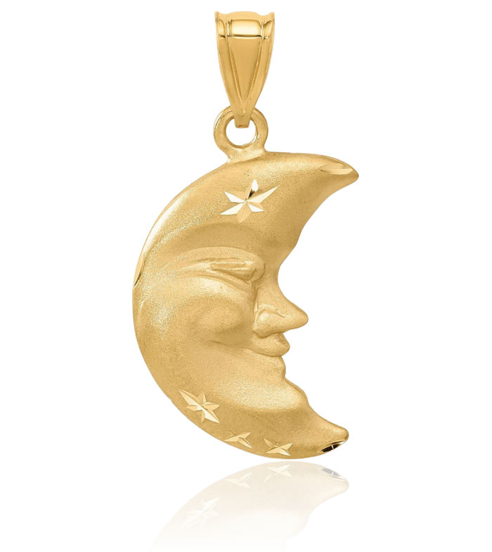 14K Solid Yellow Gold Crescent Moon Necklace Chain Pendant Charm Celestial Jewelry