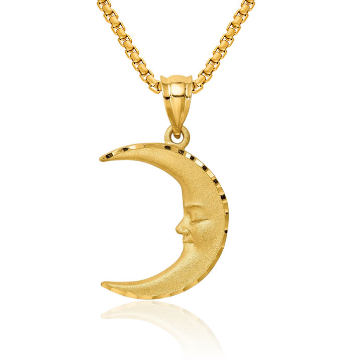 14K Solid Yellow Gold Crescent Moon Necklace Chain Pendant Charm Celestial Jewelry