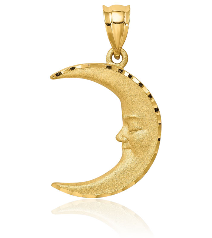 14K Solid Yellow Gold Crescent Moon Necklace Chain Pendant Charm Celestial Jewelry