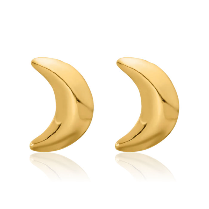 14K Solid Yellow Gold Crescent Moon Stud Earrings Celestial Jewelry