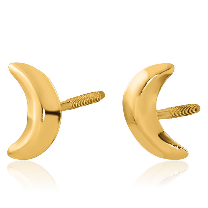 14K Solid Yellow Gold Crescent Moon Stud Earrings Celestial Jewelry