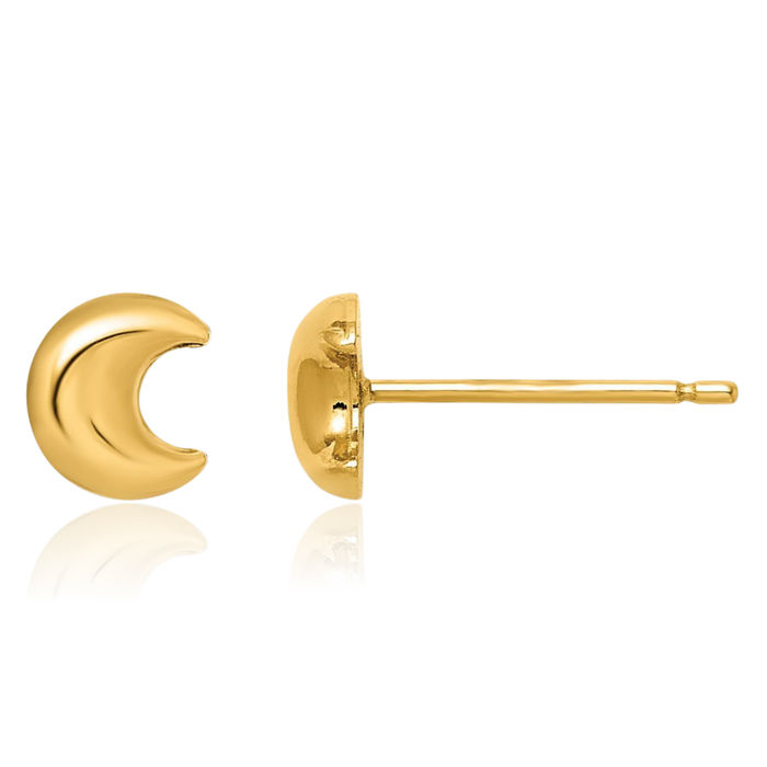 14K Solid Yellow Gold Crescent Moon Stud Earrings Celestial Jewelry