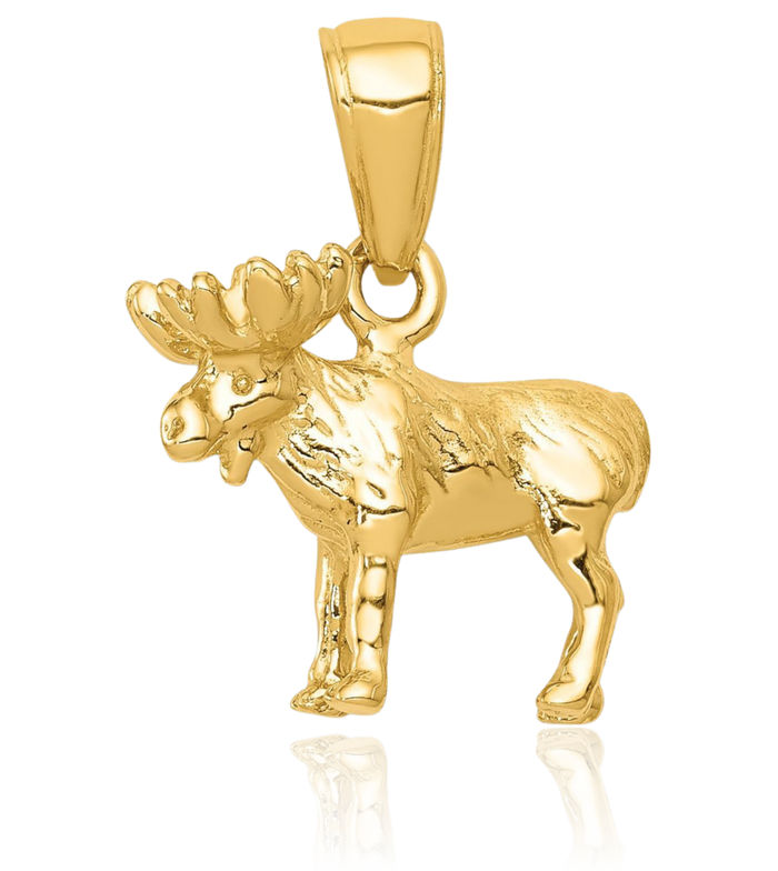 14K Solid Yellow Gold Moose Necklace Chain Pendant Charm