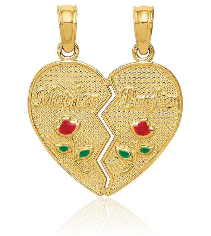 14K Solid Yellow Gold Mother Daughter Break-apart Necklace Chain Pendant Charm