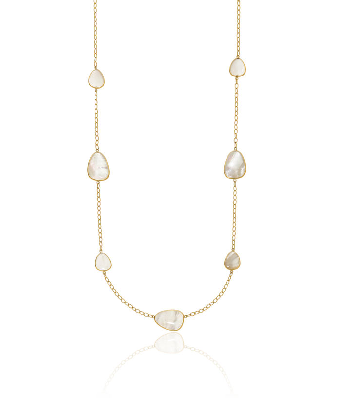 14K Solid Yellow Gold Mother of Pearl Necklace Chain