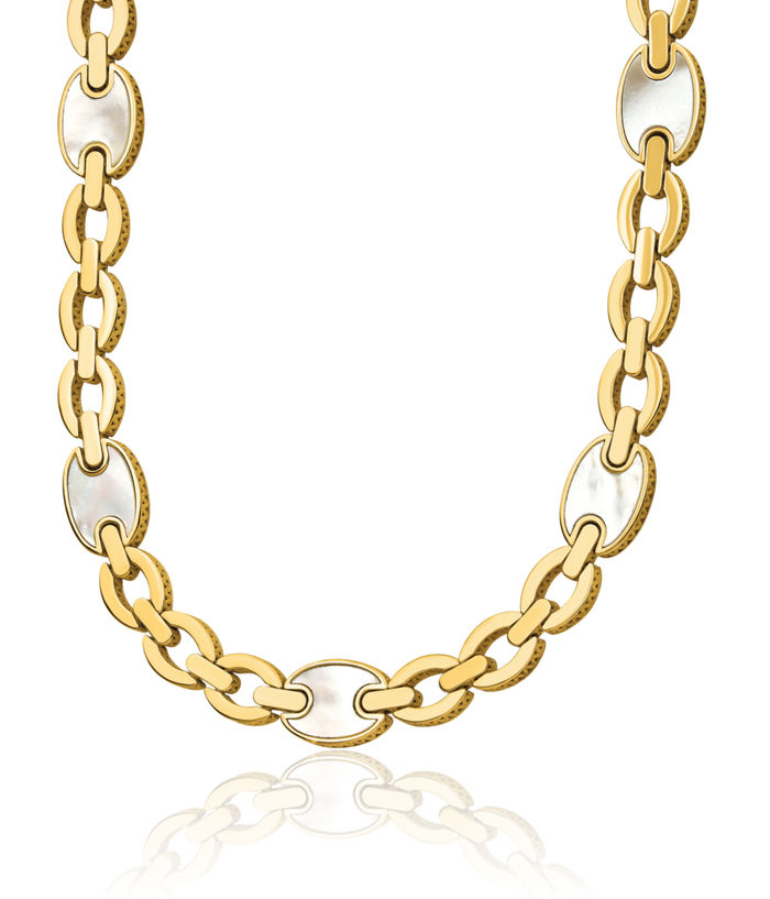 14K Solid Yellow Gold Mother of Pearl Link Necklace Chain