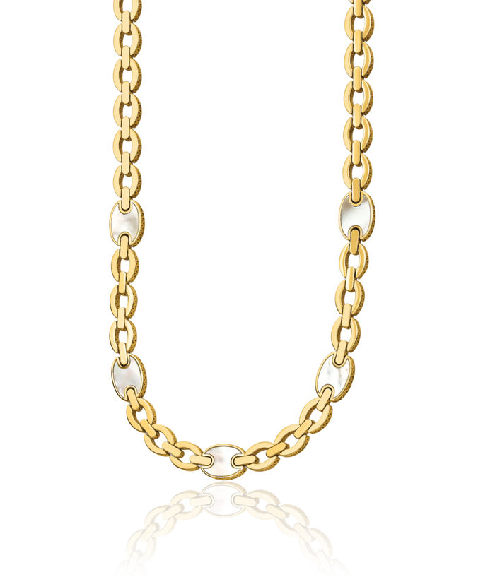 14K Solid Yellow Gold Mother of Pearl Link Necklace Chain