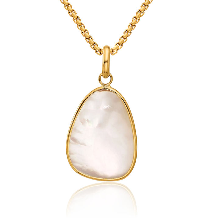 14K Solid Yellow Gold Mother of Pearl Necklace Chain Pendant Charm