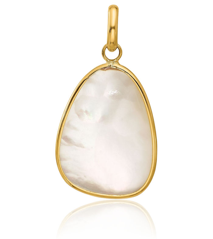 14K Solid Yellow Gold Mother of Pearl Necklace Chain Pendant Charm