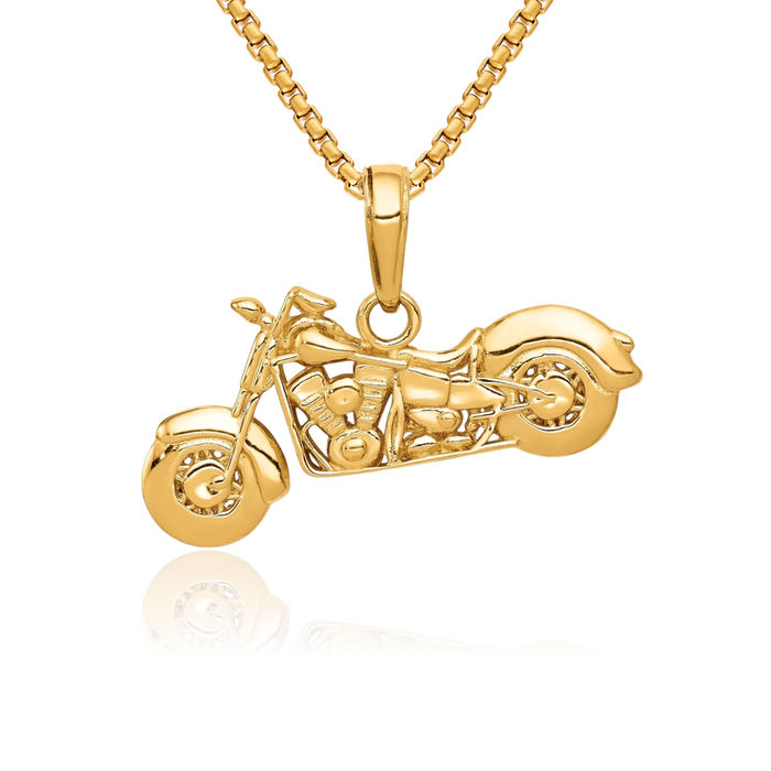 14K Solid Yellow Gold Motorcycle Bike Necklace Chain Pendant Charm