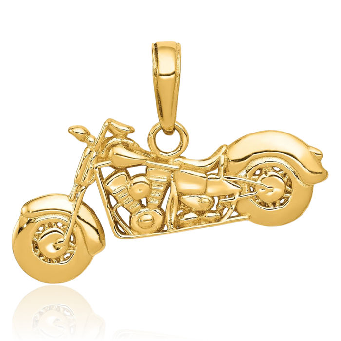 14K Solid Yellow Gold Motorcycle Bike Necklace Chain Pendant Charm