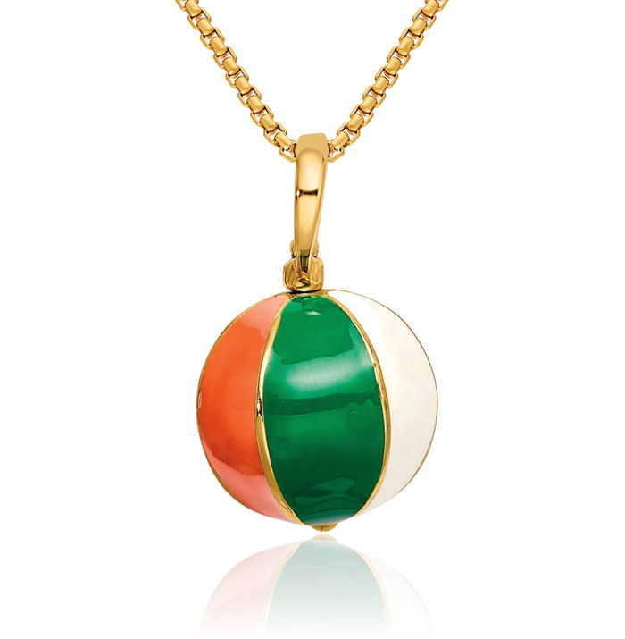 14K Solid Yellow Gold Multi-color Beach Ball Necklace Chain Pendant Charm