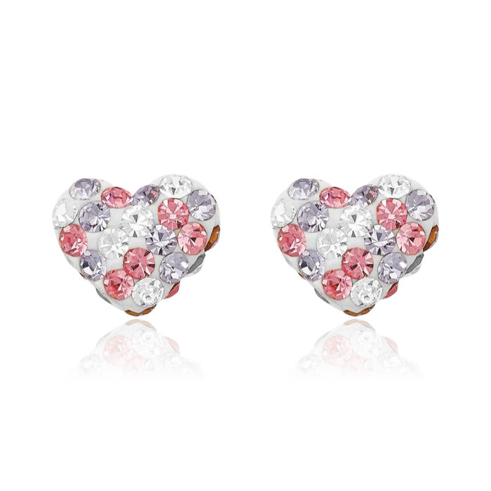 14K Solid Yellow Gold Multi-color Rhinestone Crystals 8mm Heart Stud Earrings