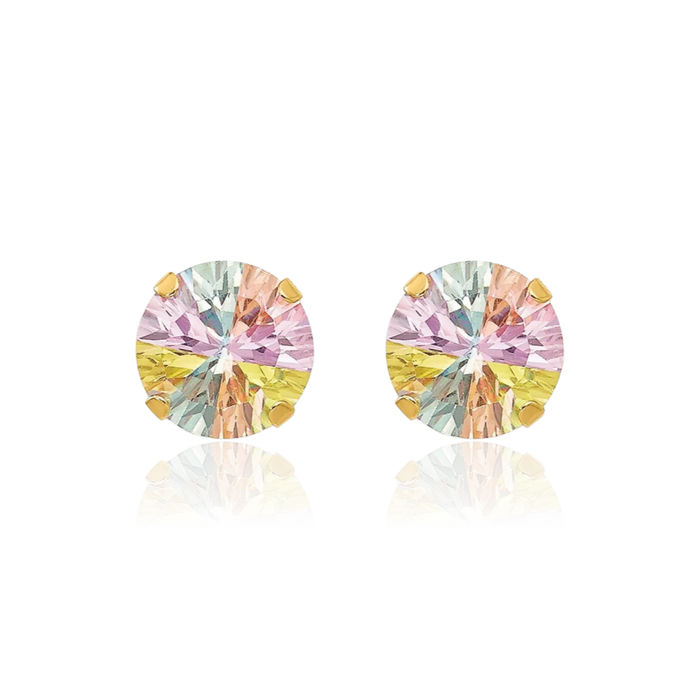 14K Solid Yellow Gold Multi-color Cubic Zirconia CZ 6mm Stud Earrings