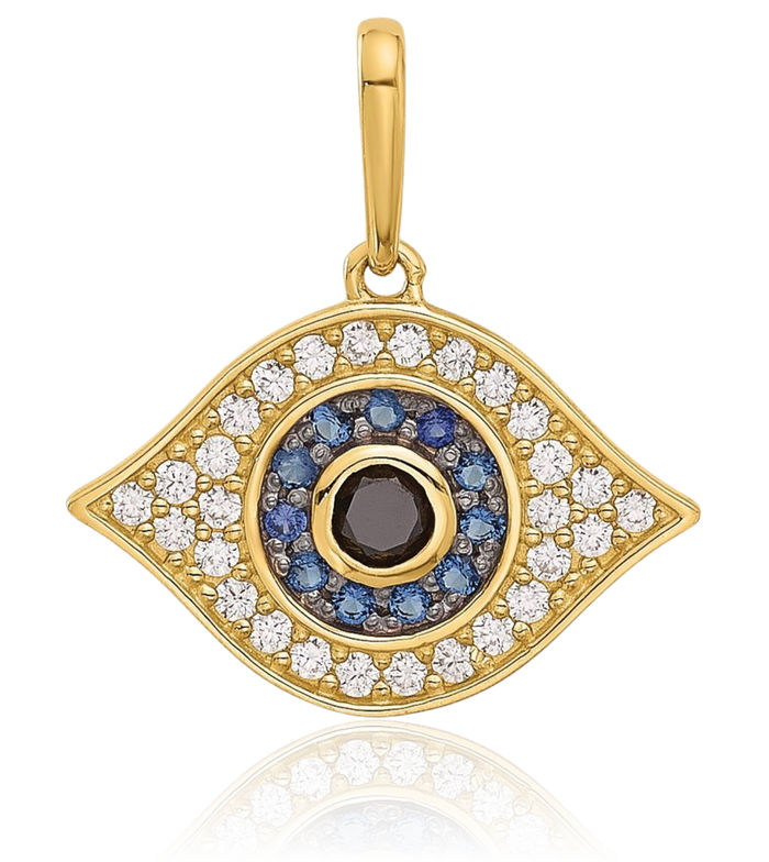 14K Solid Yellow Gold Multi-color Cubic Zirconia CZ Hamsa Hand of Fatima Evil Eye Protection Good Luck Blue Necklace Chain Pendant Charm