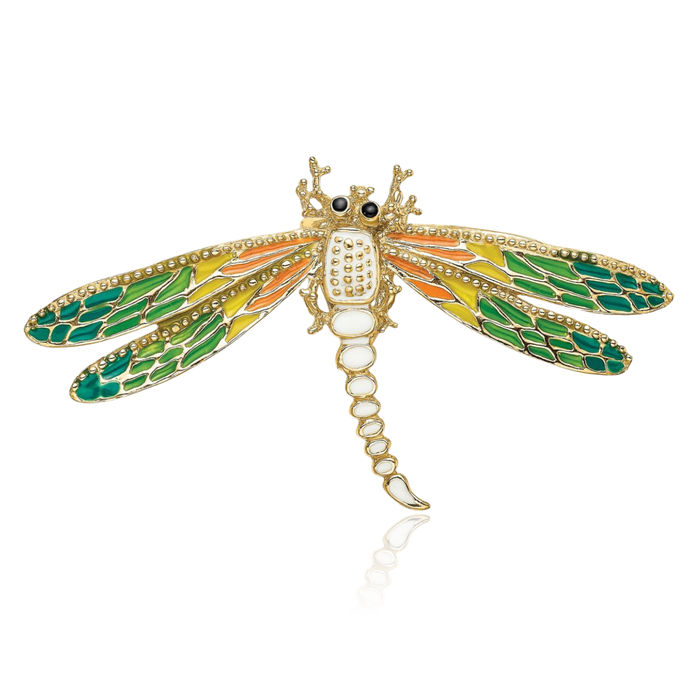 14K Solid Yellow Gold Multi-color Dragonfly Chain Necklace Pendant Charm