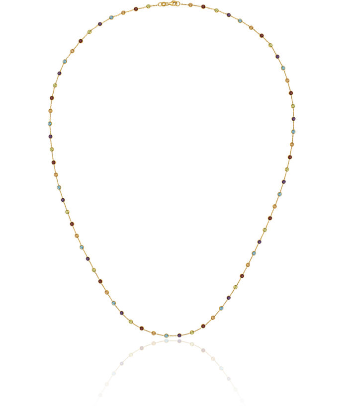 14K Solid Yellow Gold Multi-color Rainbow Gemstone Necklace Chain
