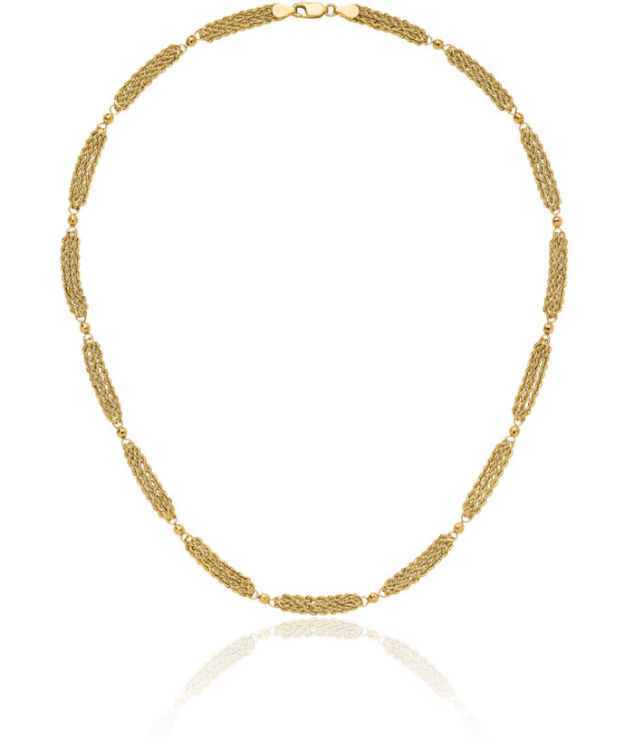 14K Solid Yellow Gold Multi Strand Beaded Ball Necklace Chain