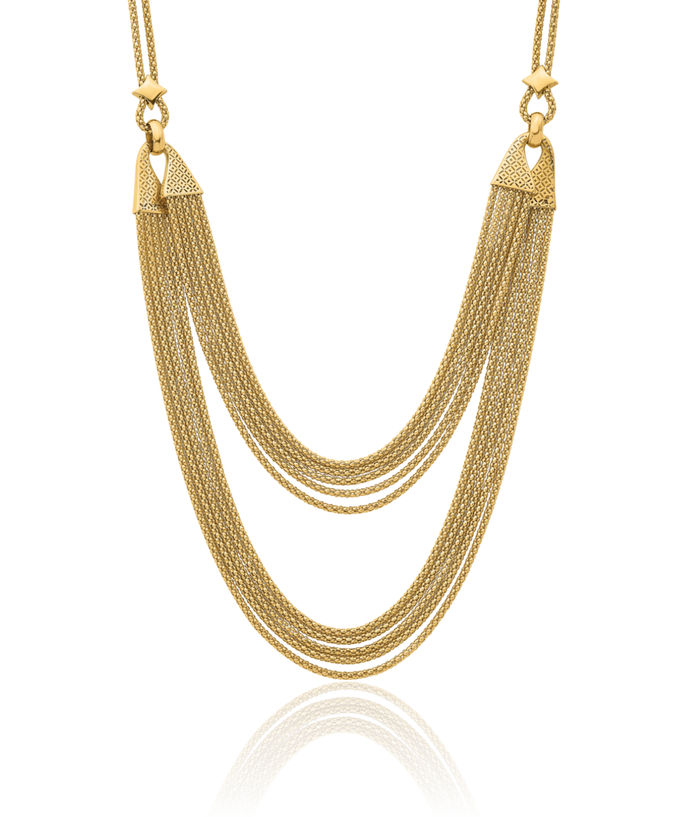 14K Solid Yellow Gold Multi Strand Popcorn Mesh Chain Layering Necklace