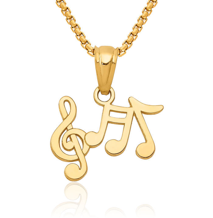 14K Solid Yellow Gold Treble Clef Music Note Necklace Chain Pendant Charm