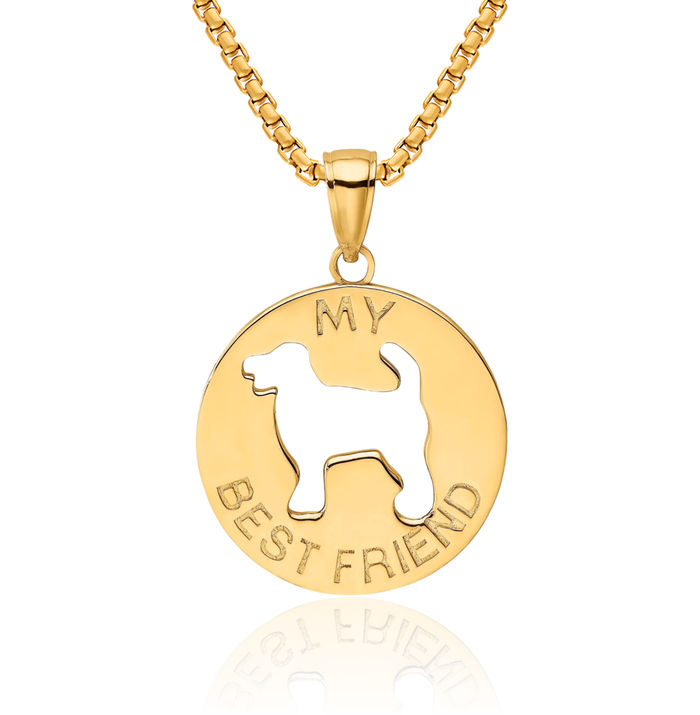 14K Solid Yellow Gold My Best Friend Dog Necklace Chain Pendant Charm