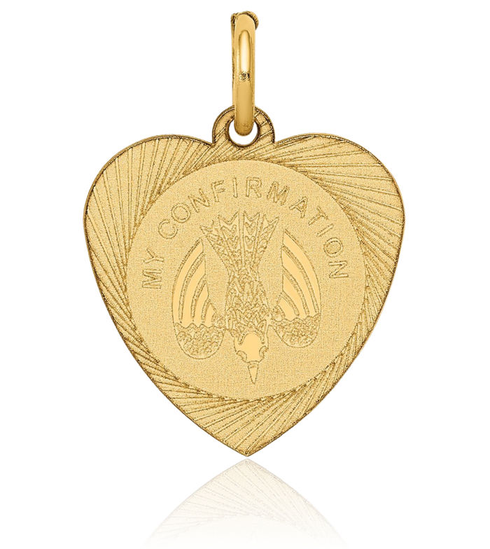 14K Solid Yellow Gold My Confirmation Heart Disc Necklace Chain Pendant Charm