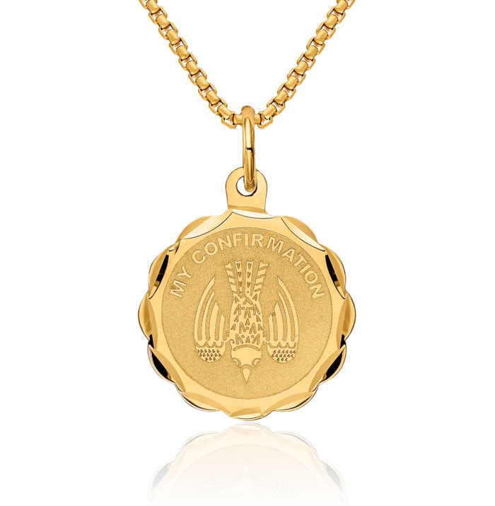 14K Solid Yellow Gold My Confirmation Necklace Chain Pendant Charm