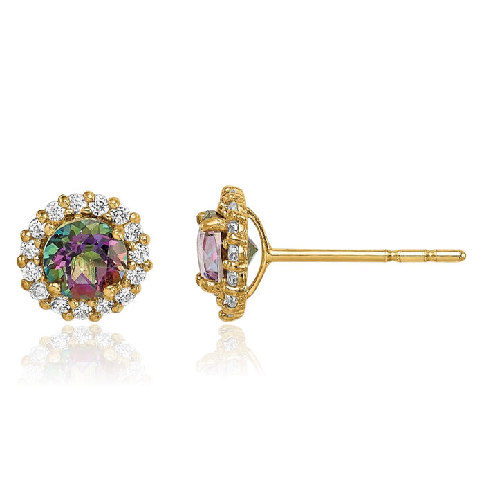 14K Solid Yellow Gold Mystic Cubic Zirconia CZ Stud Earrings