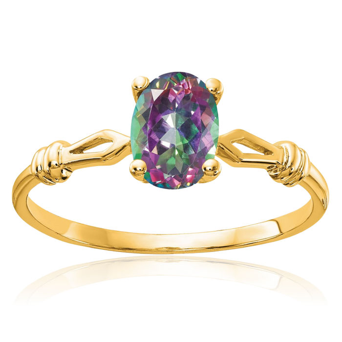 14K Solid Yellow Gold Mystic Fire Topaz Solitaire Ring Gemstone Band