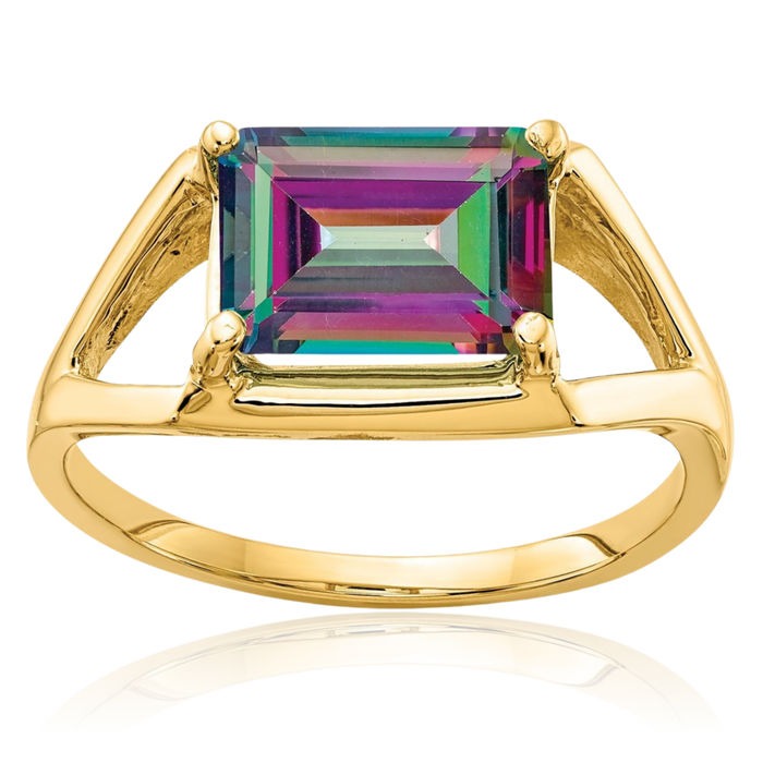 14K Solid Yellow Gold Mystic Topaz Ring