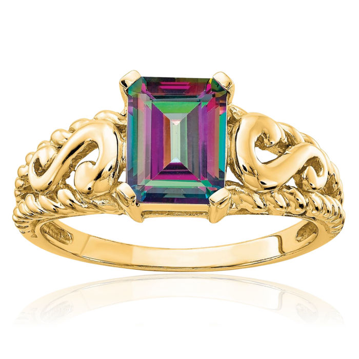 14K Solid Yellow Gold Mystic Topaz Ring Gemstone Band