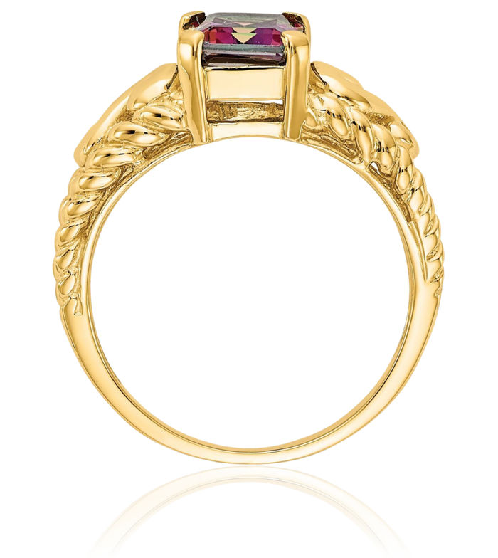 14K Solid Yellow Gold Mystic Topaz Ring Gemstone Band