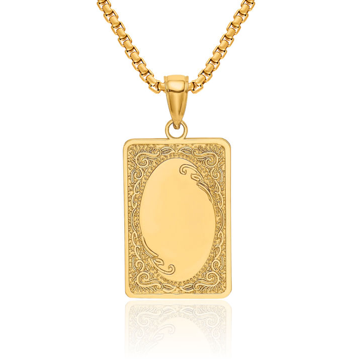 14K Solid Yellow Gold Rectangular Necklace Chain Pendant Charm