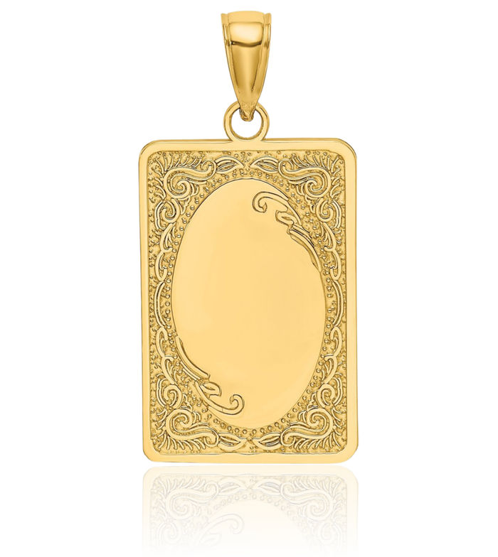 14K Solid Yellow Gold Rectangular Necklace Chain Pendant Charm