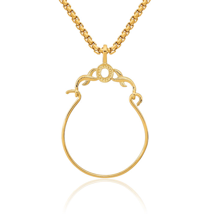 14K Solid Yellow Gold Necklace Chain Pendant Charm Holder