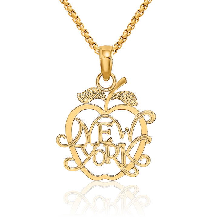 14K Solid Yellow Gold New York Necklace Chain Pendant Charm