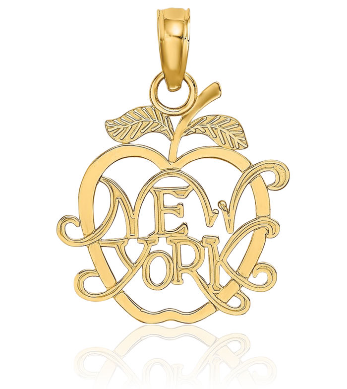 14K Solid Yellow Gold New York Necklace Chain Pendant Charm