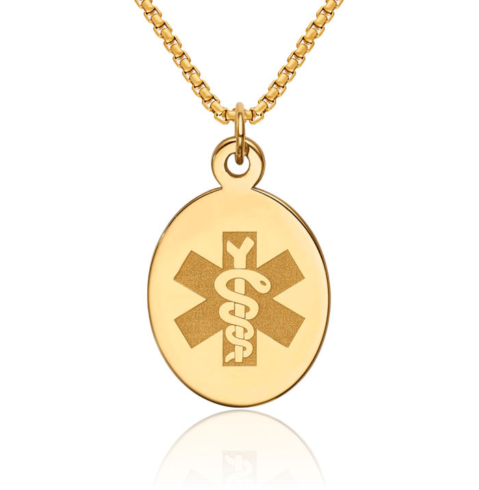 14K Solid Yellow Gold Non Enameled Medical Alert Necklace Chain Pendant Charm