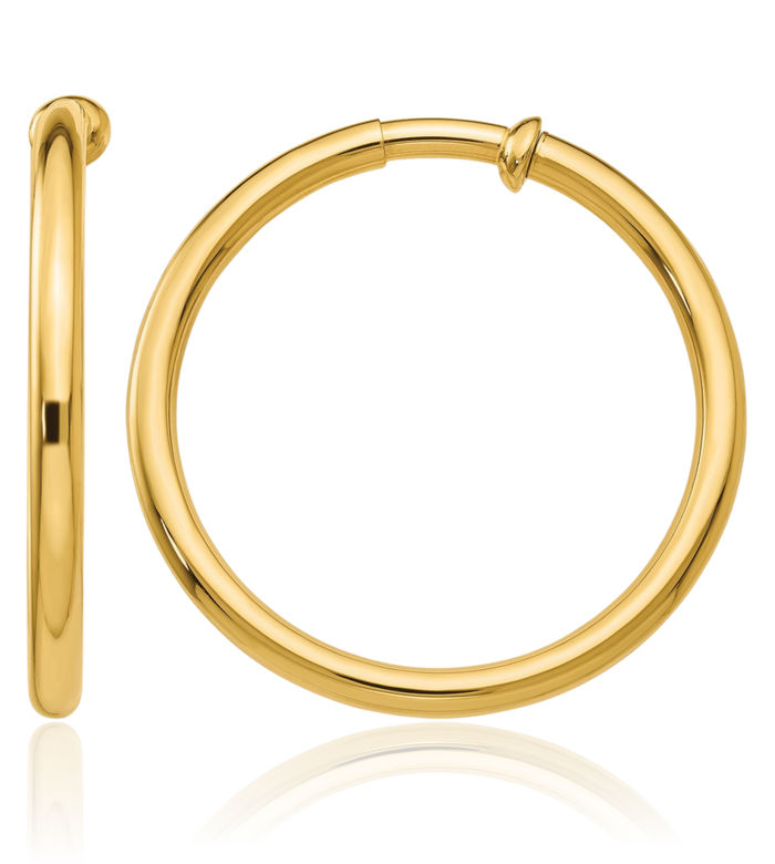 14K Solid Yellow Gold Non Pierced Clip On Medium Hoop Earrings