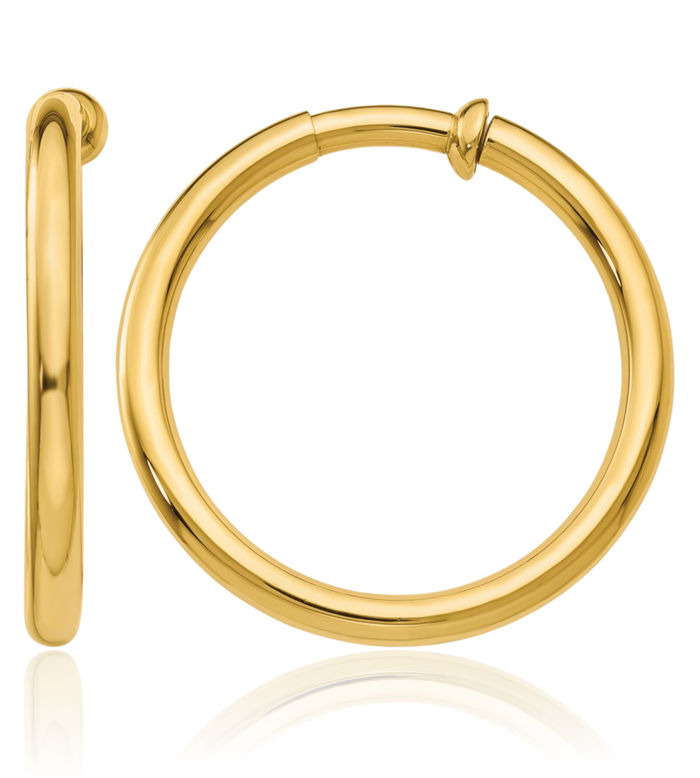 14K Solid Yellow Gold Non Pierced Clip On Medium Hoop Earrings