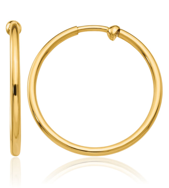 14K Solid Yellow Gold Non Pierced Clip On Medium Hoop Earrings