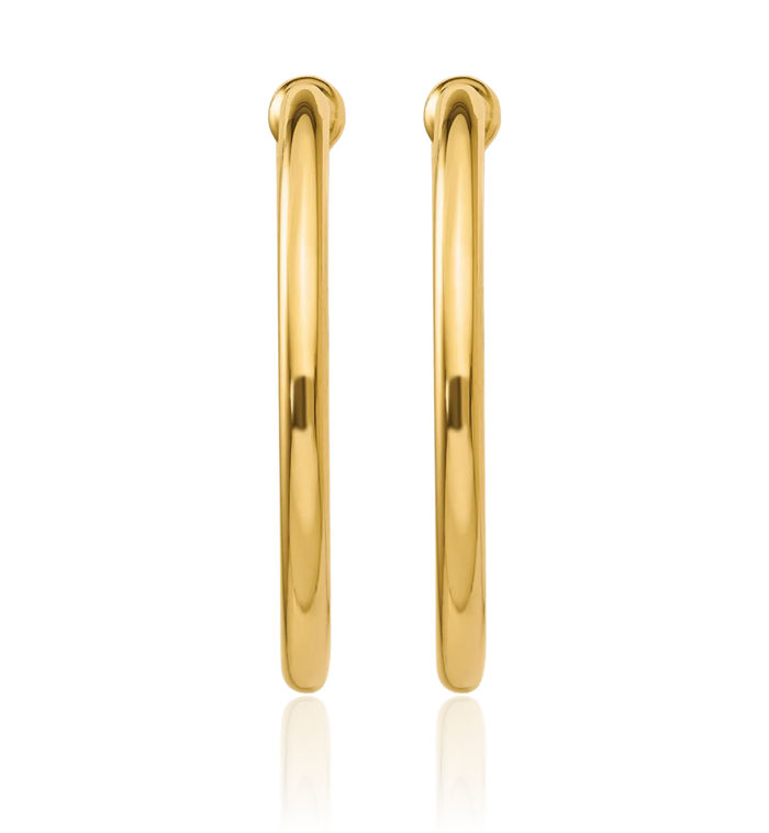 14K Solid Yellow Gold Non Pierced Clip On Medium Hoops Earrings