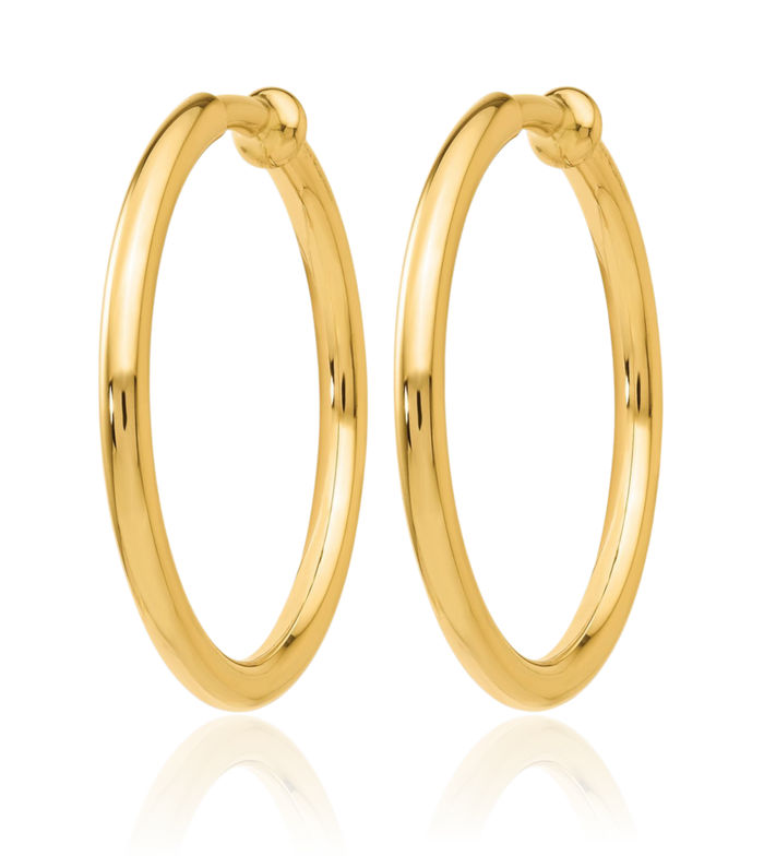 14K Solid Yellow Gold Non Pierced Clip On Medium Hoops Earrings