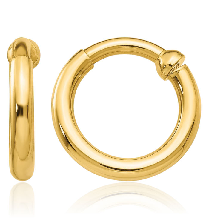 14K Solid Yellow Gold Non Pierced Clip On Small Hoop Earrings