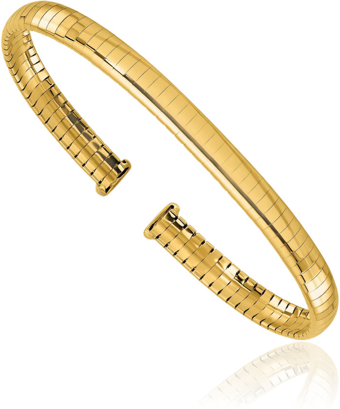 14K Solid Yellow Gold Notched 6mm Cuff Bracelet