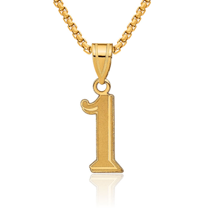 14K Solid Yellow Gold Number 1 Necklace Chain Pendant Charm