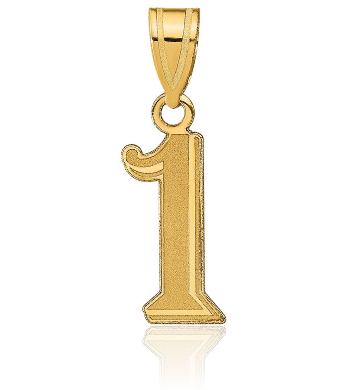 14K Solid Yellow Gold Number 1 Necklace Chain Pendant Charm