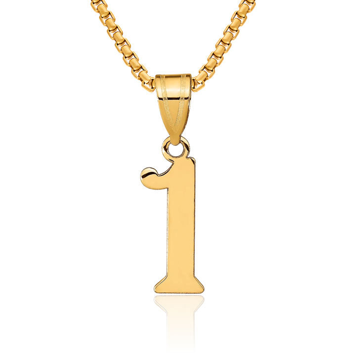 14K Solid Yellow Gold Number 1 Necklace Chain Pendant Charm